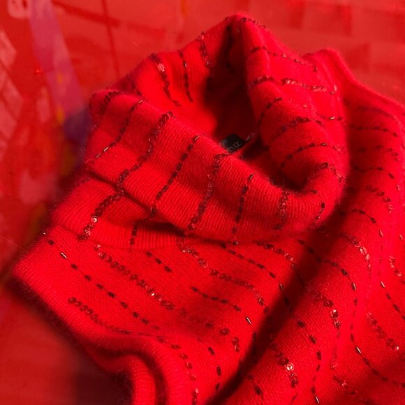 Red Cashmere Unique Top With Sequins by Miguel Cruz, Made in Italy, Size S - Picture 7 of 11